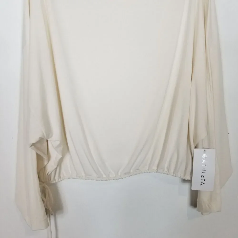 Athleta Women's Cool‎ Down Drawstring Hem Boat Neck Top Sz XL Magnolia White